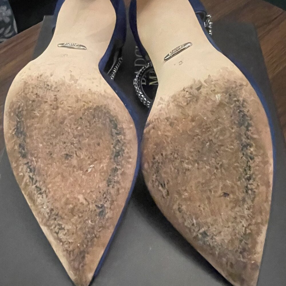 Badgley Mischka Valerie Rhinestone Strap Satin Pumps Navy High Heel Wedding - Picture 5 of 7